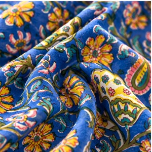 Blue Floral Hand Block Printed Cotton <b>Fabric</b> <b>Indian</b> Ethnic Textile Paisley <b>Fabric</b> Dress Material Wholesale Craft <b>Fabric</b> - Product Image 3
