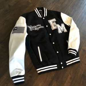 Unisex Black for Heavyweight Leather Varsity Jacket with Letter Embroidery <b>Button</b> Closure Casual Style Regular Fit Winter Wear - Product Image 1