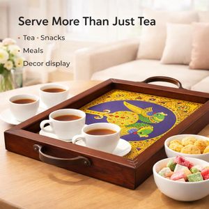 Prime Quality Handle Wooden Serving Tray Parrot Design Rectangular Shaped Elegant Decorative Design for Hotels and Cafe - Product Image 4