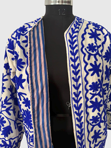 Veste à col mandarin brodée à la main avec des motifs floraux, manches longues, en coton, taille plus, vêtements de printemps pour femmes, style Prairie Chic - Product Image 2