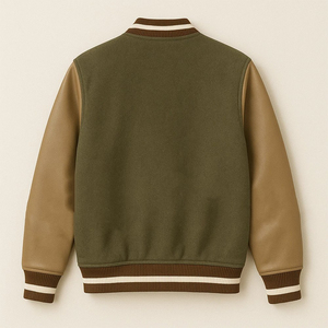 Nouvelle édition – Blouson universitaire en tissu de laine pour femme avec manches en cuir – Vente directe – Blousons universitaires boutonnés pour femme - Product Image 2