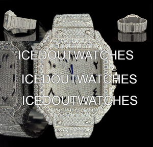 Montre-bracelet mécanique de luxe personnalisée en or blanc avec diamants Moissanite, style Hip Hop Iced Out pour hommes - Product Image 1