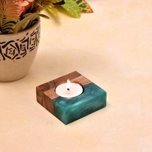 Porte-bougie carré en résine de bois marbré fait main, écologique, pour décoration de Noël, de la maison et d'événements (mariages, fêtes) - Product Image 3