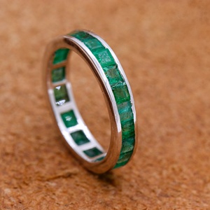 Wholesale 925 Solid <b>Sterling</b> <b>Silver</b> Natural Square Cut Emerald Channel <b>Set</b> Eternity Wedding Band <b>Ring</b> Memoria Jewels - Product Image 5