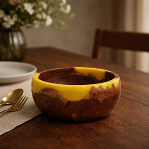 Decorative Acacia Wood with Epoxy Resin Gold Natural Brown Hand-Crafted round Salad <b>Bowl</b> Serveware for Party Festival Home Decor - Product Image 2