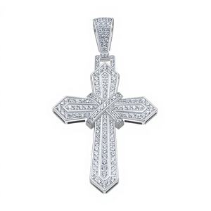 Pendentif Croix Effet Diamant Sertie de Moissanite, Finition Argent 925, Collier Hip Hop Religieux de Luxe, Bijou Tendance - Product Image 1
