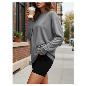 Sweat-shirt court en coton pour femme, pull à manches longues col rond, pull oversize décontracté pour femme - Product Image 4