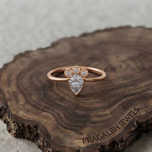 Anillo de Compromiso con Diamantes Cultivados en Laboratorio, Corte Pera, Oro Amarillo de 18k, Bañado en Rodio, Certificado IGI, Anillo de Novia Minimalista y Pequeño - Product Image 2