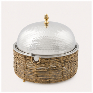 Casserole isotherme en acier inoxydable de qualité supérieure avec couvercle en dôme martelé et bouton finition dorée pour les buffets d'hôtel - Product Image 3
