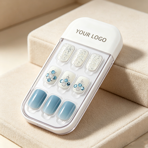 Kit de <span class=keywords><strong>Uñas</strong></span> Postizas de Etiqueta Privada, Diseño Degradado Azul Océano y Blanco, con Brillo y Diamantes de Imitación, <span class=keywords><strong>Uñas</strong></span> Postizas de Presión - Product Image 5