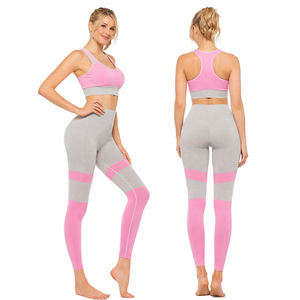 Conjunto Deportivo Seamless para Mujer, Bra Deportivo y Leggings de Cintura Alta, Diseño Color Block Degradado, Ropa Deportiva para Yoga, Gimnasio y Ejercicio, 2 Piezas - Product Image 1