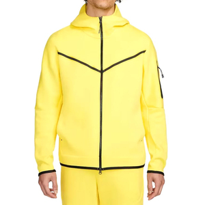 Men's Yellow Tracksuit Set Full <b>Zip</b> <b>Hooded</b> Solid Design Casual Breathable Eco-Friendly Quick Dry 100% Cotton Lightweight Regular - Product Image 4