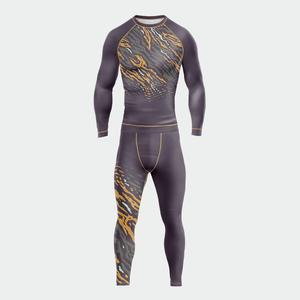 Ensemble de sport 2 pièces pour homme, personnalisé en gros, avec Rashguard à manches longues et collants imprimés, pour la course et la gym, OEM - Product Image 6
