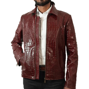 Chaqueta de Motero para Hombre, Corte Ajustado, Negra, de Cuero de Cabra Repujado, Cuello Alto, Transpirable, Resistente al Viento, Estilo Urbano Personalizado - Product Image 1
