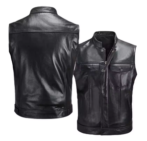 Autumn Winter Men's Faux Leather Waistcoat Stand Collar Motorcycle Biker Vest Classic Stylish Sleeveless Jacket Rhinestone - Product Image 3