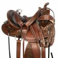 Selle de cheval western professionnelle en cuir de vachette véritable, avec arceau en bois, sculptée à la main, confortable, assise profonde, quincaillerie en laiton, modèle