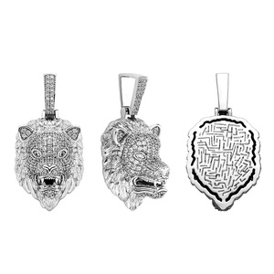 Collier pendentif vintage tête de lion en moissanite, unisexe, bijou rétro avec breloque animale, pièce maîtresse - Product Image 1