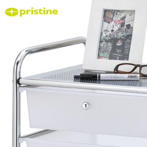 6 Drawer Storage Cart with Metal Frame and Wheels White <b>Plastic</b> Drawers for Office Organizing Minimalist Design - Product Image 5