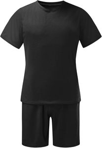 Men's Solid Black Cotton Crew Neck T-Shirt and Shorts <b>Set</b> Casual Breathable Summer Wear <b>Knitted</b> Fabric - Product Image 4