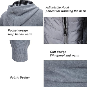Sweat-shirt gris tendance à capuche et fermeture éclair, coupe droite, décontracté, pour l'automne, en polyester tricoté avec doublure en coton à carreaux, coupe-vent - Product Image 4