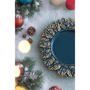Premium <b>Black</b> Charger <b>Plate</b> With Gold Leaf Edge Design Suitable For Dining Table And Stylish Luxury Table Setting From India - Product Image 5
