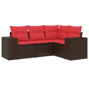 Ensemble de canapés de jardin en polyrotin marron 4 pièces avec coussins pour meubles de patio - Product Image 2