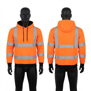Premium 300 GSM 100% Cotton <b>Fleece</b> Zip-Up Work Hoodie High Visibility <b>Orange</b> Reflective Safety Stripes Custom Logo Workwear - Product Image 1