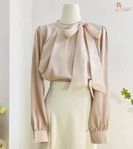 Wholesale Women's Shirt Tops, High-quality Long Sleeved Office V-neck <b>Satin</b> Shirts, Lapel Shirts for Women - Product Image 2