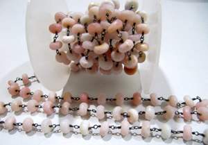 Natural Pink Opal Rondelle Faceted 8mm Beads Chain Opal <b>Rosary</b> Chain - Product Image 2