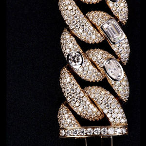 AMBER JEWELS T-76 Bracelet de luxe unisexe en or massif 18 carats avec maillons en pierre naturelle, coupe brillante en forme de croix, certifié IGI, style Hiphop - Product Image 4