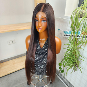 Peluca de Cabello Humano Virgen Vietnamita 100% Natural, Liso, en Color Marrón Ombre, Doble Trama, con Cierre de Encaje Transparente HD 5x5, Sin Pegamento - Product Image 2