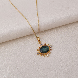 Labradorite Gemstone Pendant Necklace, 18k Gold Plated Sunburst Necklace V - Product Image 1