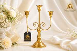 Antique <b>Brass</b> 5 Arms <b>Lantern</b> Embossed Metal Taper Candle Stand Vintage Wedding Christmas Centerpiece Wholesale Supplier - Product Image 4