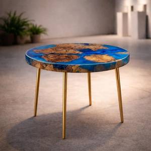 Emerald Green <b>Epoxy</b> River <b>Coffee</b> <b>Table</b> With Natural Wood Inlay And Gold Hairpin Legs Handmade Modern Accent Furniture - Product Image 4