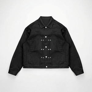 แจ็คเก็ตยีนส์สีดำแบบ Trucker |   เสื้อโค้ทเดนิมทรงโอเวอร์ไซส์สไตล์สตรีทแวร์ติดกระดุม |   แจ็คเก็ตเดนิมฟอกสีแบบหนา |   ผู้ผลิต OEM ตามสั่ง - Product Image 1