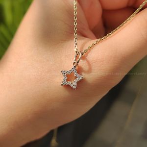 Colgante de estrella con diamante redondo dorado luminoso, collar de joyería fina para mujer, regalo celestial personalizado para aniversario o boda. - Product Image 3