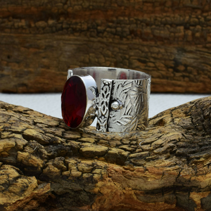 Bague en grenat naturel, argent sterling 925, pierre précieuse grenat rouge foncé, bijoux style vintage, bague artisanale en grenat, cadeau pour elle - Product Image 3