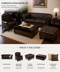 Sofá Loveseat de Cuero Genuino Marrón Oscuro para Sala de Estar Moderna, Sofá Súper Cómodo y Elegante para Sala Familiar Moderna - Product Image 4