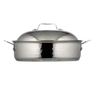 Stainless Steel Casserole Food Warmer <b>Pan</b> <b>with</b> Low Profile Dome <b>Lid</b> Heavy Duty Double Handle Induction Buffet Serving Pot - Product Image 1