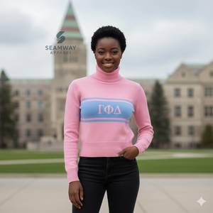 Suéter de cuello alto para mujer Gamma Phi Delta Sorority, suéter de punto casual con cuello simulado, jersey cálido con cuello polo - Product Image 4
