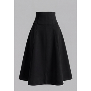 Jupe midi évasée noire élégante pour femme, taille haute, style décontracté ou professionnel, fabrication ODM/OEM sur mesure, RYAN - Product Image 2