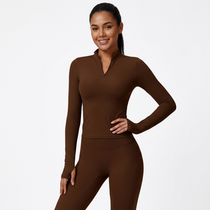 <b>Women's</b> Long Sleeve Half-Zip <b>Compression</b> <b>Top</b> Solid Color Breathable Stretch Fit All Seasons Activewear Shirt - Product Image 6