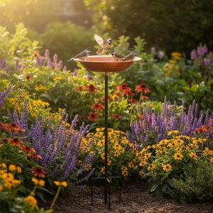 Mangeoire à oiseaux suspendue en cuivre avec texture martelée, chaîne de suspension en cuivre, design moderne éclairé pour jardin extérieur et cour arrière - Product Image 6