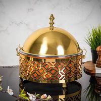 Chauffe-plat de luxe en acier inoxydable martelé avec support, couvercle et support pour louche, pour service buffet et plats de service, vaisselle haut de gamme