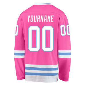 Camiseta de Hockey sobre Hielo Rosa Personalizada con Logotipo de Equipos, Cuello en V, Manga Larga, Impresión Sublimada, Absorbe la Humedad, Ropa Unisex para Adultos - Product Image 3