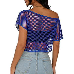 <b>Top</b> Trendy Low Price Women <b>Mesh</b> <b>Crop</b> T Shirt Custom Logo And Size Short Sleeve Summer Streetwear OEM Factory Made - Product Image 2