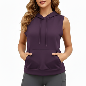 Women's Cotton Hoodie Sleeveless Sweatshirt with <b>Zip</b> <b>up</b> pullover and Ribbed Hem Custom Logo gym wear Training Style vest - Product Image 1