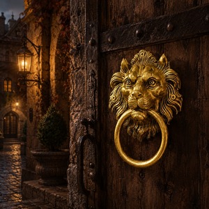 SHUBHAM - Sonnette de porte en métal plaqué or en forme de lion, style antique, pour entrée d'hôtel ou de restaurant - Product Image 5