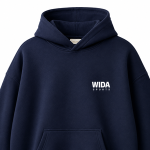 เสื้อฮู้ดดี้ผ้าฟลีซคอตตอนผสมโพลีเอสเตอร์สีน้ำเงินกรมท่าขนาดโอเวอร์ไซส์ 320 GSM แบบสั่งทำพิเศษ พร้อมโลโก้พิมพ์ลายบนหน้าอก - Product Image 5