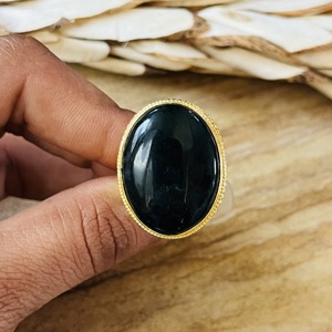 New Arrival Black Onyx Statement Boho Brass <b>Ring</b> For Women 18k Gold Plated Floral Filigree <b>Ring</b> <b>Chunky</b> Handmade Wholesale <b>Ring</b> - Product Image 6